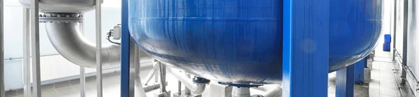 Grande Tratamento Água Industrial Sala Caldeira Tubos Metal Aço Brilhante — Fotografia de Stock
