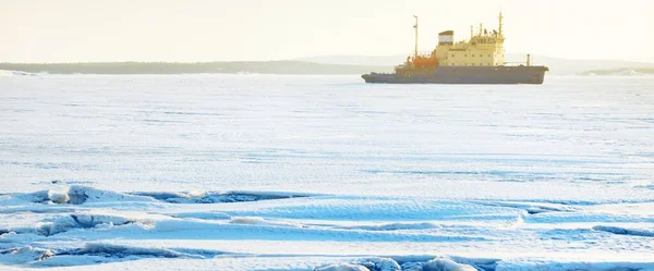 Isbrytare Närbild Vita Havet Polcirkeln Ryssland Isstruktur Begreppet Vinterlandskap Ekologi — Stockfoto