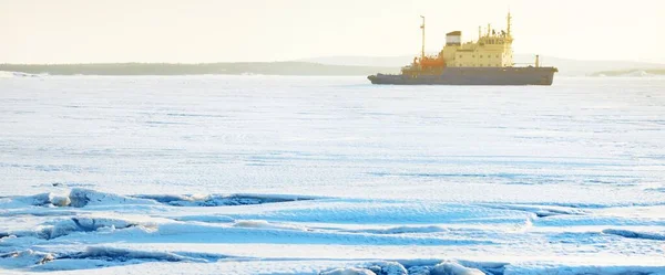 Ледокол Крупным Планом Белое Море Полярный Круг Россия Структура Льда — стоковое фото