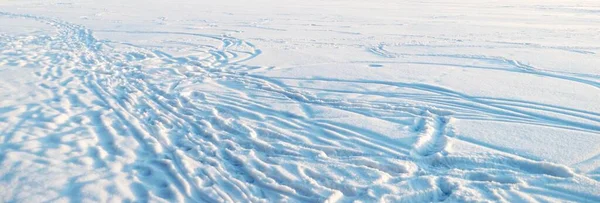 눈보라가 몰아친 눈덮인 들판을 파노라마처럼 한눈에 수있다 겨울의 얼어붙은 — 스톡 사진