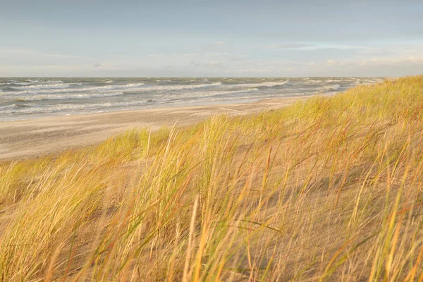 Baltic Sea Coast Sand Dunes Storm Sunset Clear Sky Glowing — Fotografia de Stock