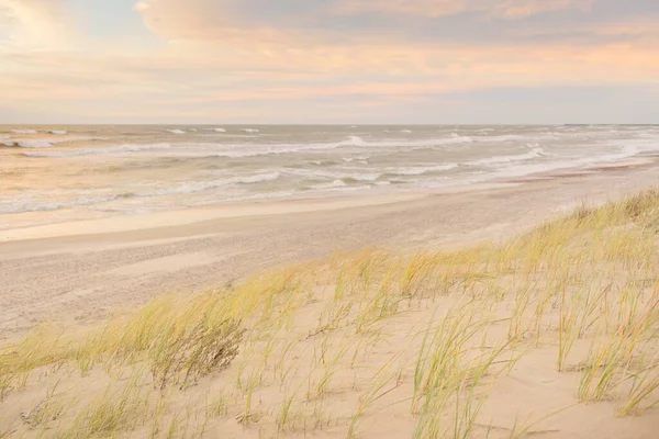 Baltic Sea Coast Sand Dunes Storm Sunset Clear Sky Glowing — Stock Photo, Image