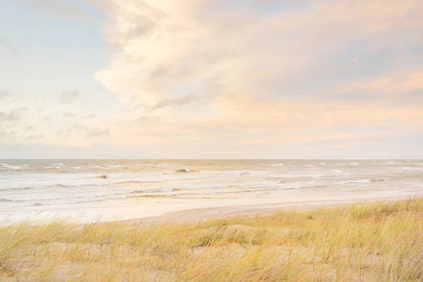 Baltic Sea Coast Sand Dunes Storm Sunset Clear Sky Glowing — стокове фото