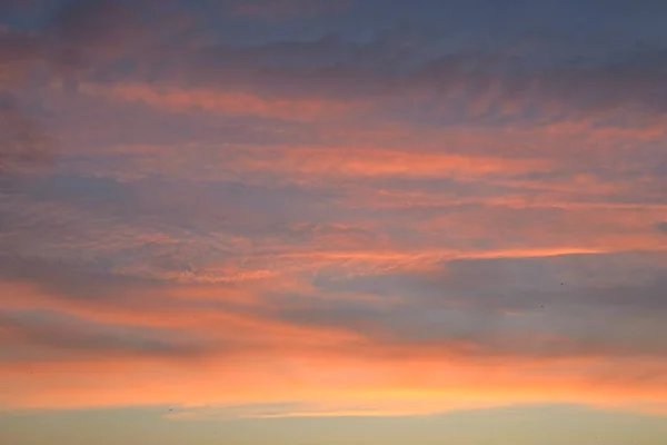 Clear Blue Sky Pink Golden Glowing Clouds Sunrise Dramatic Cloudscape — Stock Photo, Image