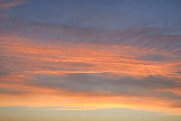 Céu Azul Claro Nuvens Brilhantes Rosa Dourada Nascer Sol Paisagem — Fotografia de Stock