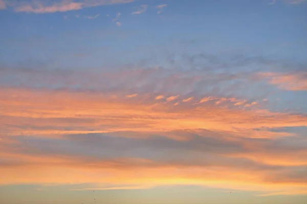 Céu Azul Claro Nuvens Brilhantes Rosa Dourada Nascer Sol Paisagem — Fotografia de Stock