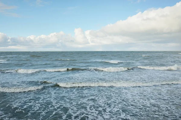 Baltic Sea Dramatic Sunset Clouds Storm Waves Splashing Water Epic — стоковое фото