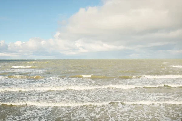 Baltic Sea Dramatic Sunset Clouds Storm Waves Splashing Water Epic — стоковое фото