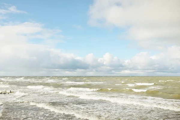 Baltic Sea Dramatic Sunset Clouds Storm Waves Splashing Water Epic — Stock Fotó