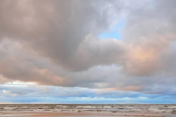 Baltic Sea Shore Sunset View Beach Sand Dunes Dramatic Sunset — стоковое фото