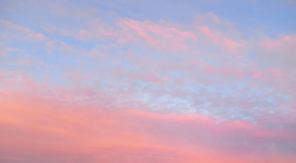 Clear Blue Sky Glowing Pink Golden Cirrus Cumulus Clouds Sunrise — Foto de Stock