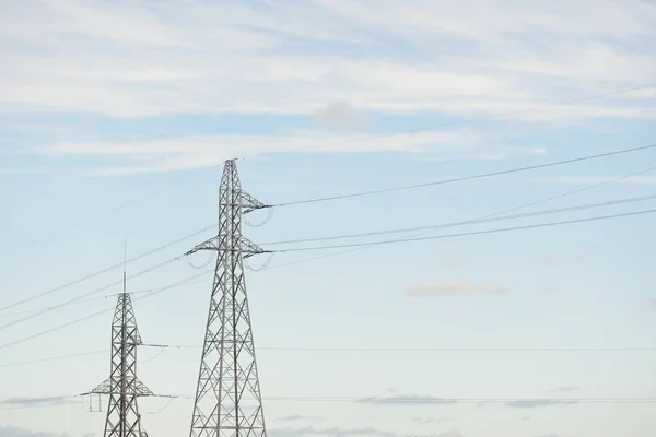 Electricity Power Line Dramatic Sky Concept Urban Landscape Energy Power — Stock Photo, Image