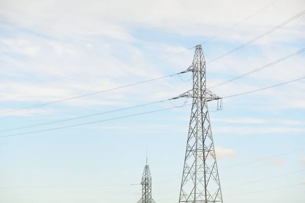 Linha Eléctrica Eléctrica Céu Dramático Conceito Paisagem Urbana Energia Geração — Fotografia de Stock