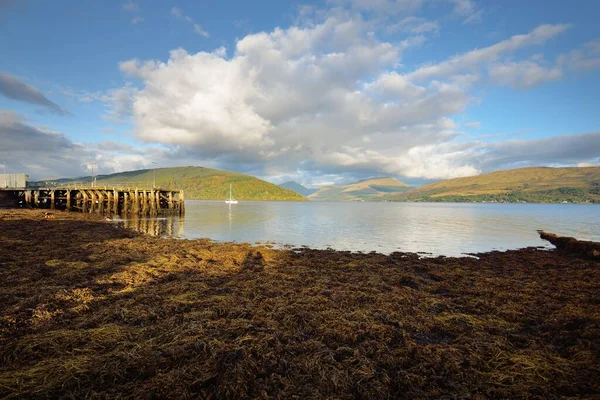 Rocky Lake Shore Mountains Forest Scotland Atmospheric Landscape Travel Destinations — Foto de Stock