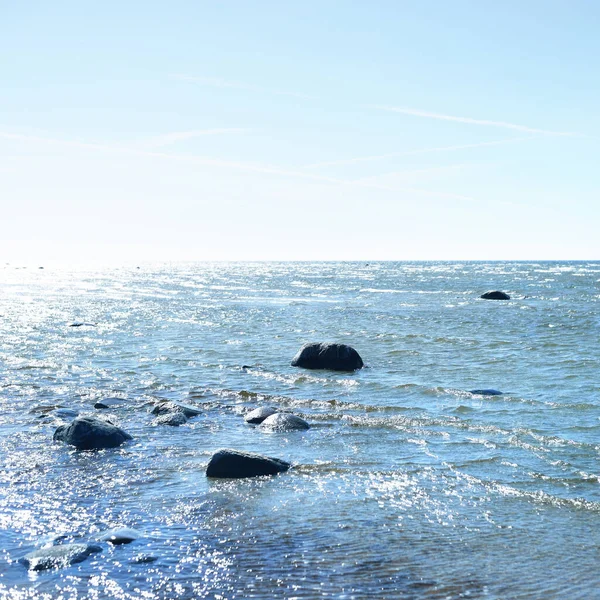 从沙滩 俯瞰波罗的海 晴朗的天空 Idyllic海景 爱沙尼亚鲁努岛 生态旅游 — 图库照片