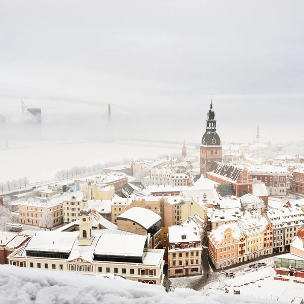 Panoramic Aerial View Riga Old Town Daugava River Peter Church — Stock Photo, Image