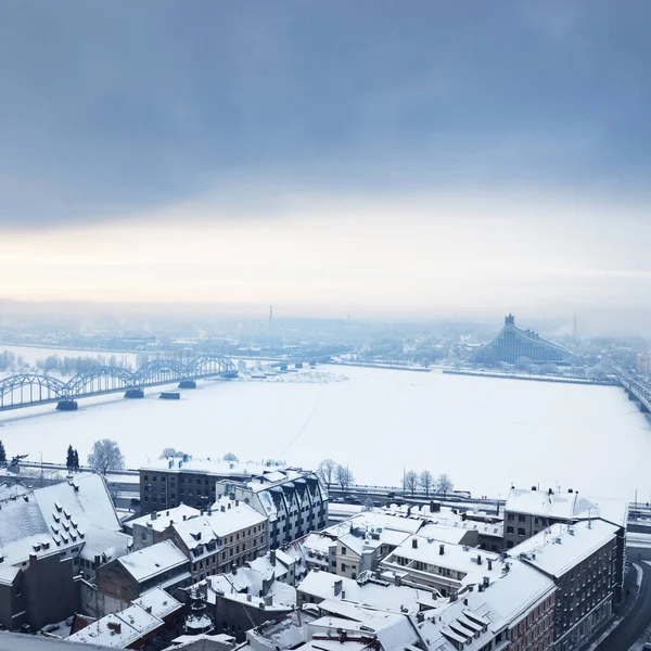 Panoramisch Uitzicht Vanuit Lucht Oude Binnenstad Van Riga Daugava Rivier — Stockfoto