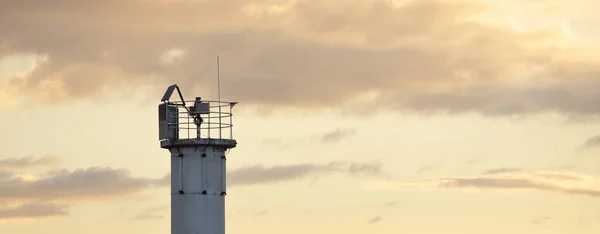 Lighthouse Solar Battery Baltic Sea Dramatic Sunset Sky Storm Glowing — Stock Photo, Image