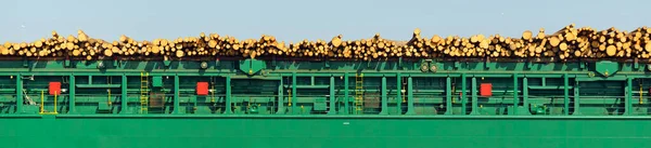 大型绿色货船 长100米 木柴在波罗的海航行 货物运输 生态问题 森林砍伐 木材业 腐败观念 — 图库照片