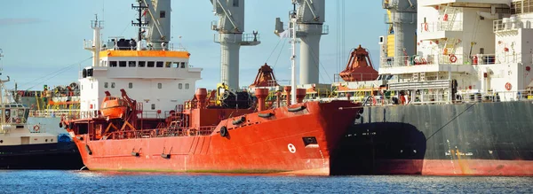 Buques Carga Cargando Terminal Portuaria Grúas Fondo Mar Báltico Abastecimiento — Foto de Stock