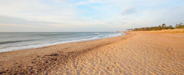 Östersjön Strand Sanddyner Vid Solnedgången Mjukt Solljus Klar Himmel Glödande — Stockfoto