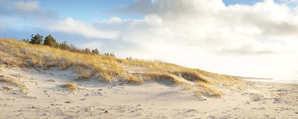 Shore Deserto Ilha Anholt Sob Céu Azul Brilhante Com Nuvens — Fotografia de Stock