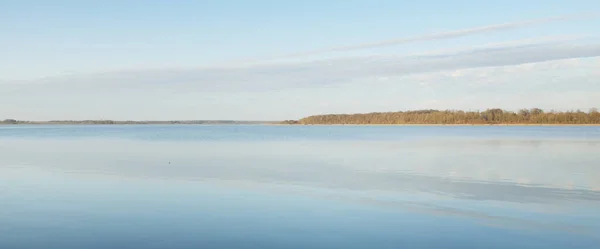 Vue Aérienne Panoramique Lac Forêt Bleue Rivière Coucher Soleil Lumière — Photo