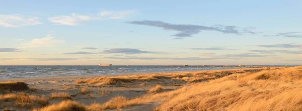 Oostzee Bij Zonsondergang Strand Zandduinen Recreatiegebied Zacht Zonlicht Natuur Milieu — Stockfoto
