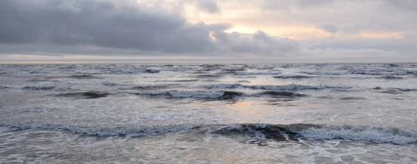 Baltic Sea Storm Soft Sunset Light Dramatic Glowing Clouds Seascape — стоковое фото