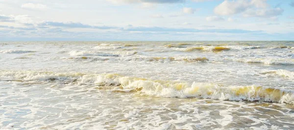 Panoramic View Baltic Sea Sandy Shore Sand Dunes Clear Sky — стоковое фото