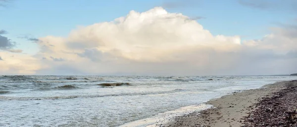 Baltic Sea Shore Sunset Beach Sand Dunes Dramatic Sky Flowing — Stock Photo, Image