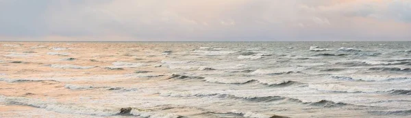 Baltic Sea Storm Dramatic Sky Glowing Clouds Soft Sunlight Waves — стокове фото