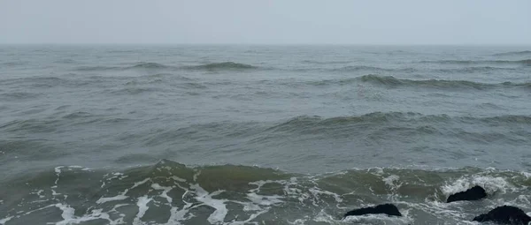 Baltic Sea Fog Waves Splashing Water Storm Natural Textures Picturesque — Zdjęcie stockowe