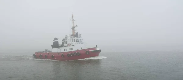 Tug Boat Thick Fog Baltic Sea Winter Seascape Freight Transportation — стоковое фото