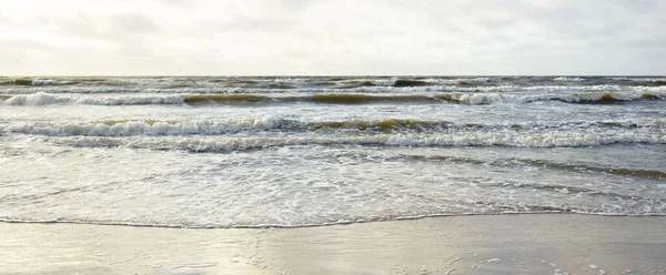 Panoramic View Baltic Sea Sandy Shore Sand Dunes Dramatic Sky — стоковое фото