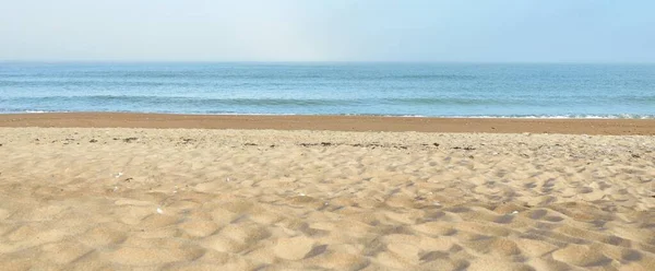 Panoramic View Baltic Sea Shore Fog Sunrise Beach Sand Dunes — Stock Photo, Image