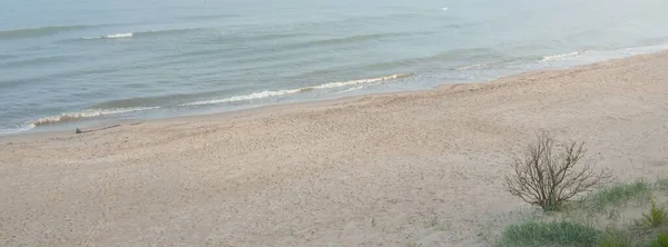 Panoramisch Uitzicht Oostzee Een Mist Bij Zonsopgang Strand Zandduinen Zacht — Stockfoto