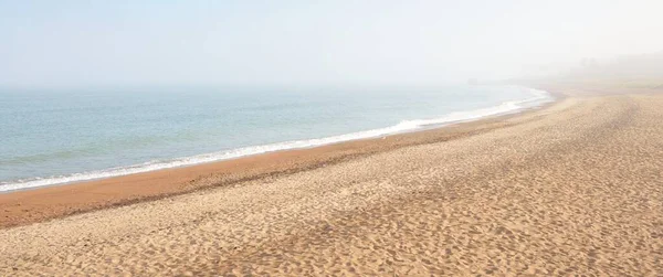 Panoramic View Baltic Sea Shore Fog Sunrise Beach Sand Dunes — Stock Photo, Image