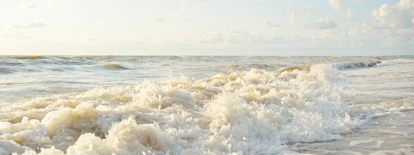 Baltic Sea Shore Storm Sunset Soft Golden Sunlight Water Surface — Stock Photo, Image