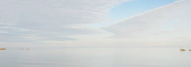 Güneşli bir günde Baltık Denizi kıyısı. Gökyüzü açık. Idyllic deniz manzarası. Doğa, tatiller, eğlence. Çevre turizmi. Panoramik görünüm