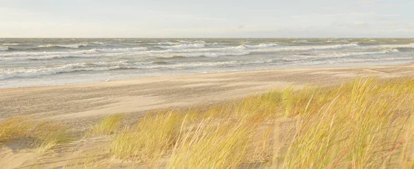 Baltic Sea Coast Sand Dunes Storm Sunset Clear Sky Glowing — Fotografia de Stock