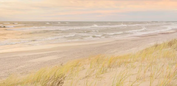 Baltic Sea Coast Sand Dunes Storm Sunset Clear Sky Glowing — Stock Photo, Image