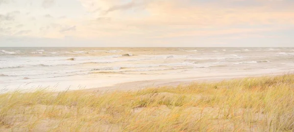 Baltic Sea Coast Sand Dunes Storm Sunset Clear Sky Glowing — Fotografia de Stock