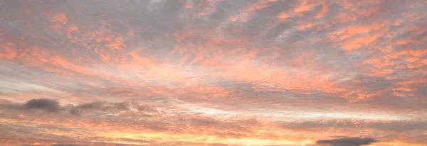 Clear Blue Sky Glowing Pink Golden Cirrus Cumulus Clouds Sunrise — ストック写真