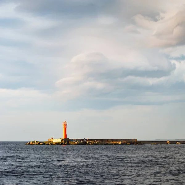 Östersjön Efter Stormen Panoramautsikt Från Segelbåt Fyren Dramatisk Solnedgång Himmel — Stockfoto