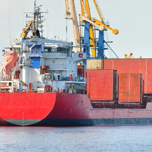 Велике Завантаження Вантажного Корабля Портовому Терміналі Крани Задньому Плані Вантажні — стокове фото