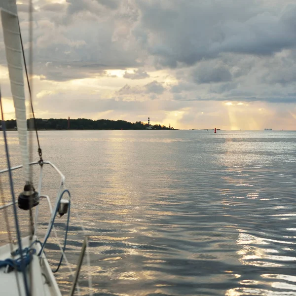 Baltic Sea Storm Panoramic View Sailing Boat Dramatic Sunset Sky Royalty Free Stock Photos