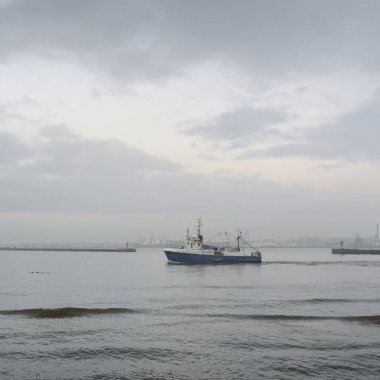 Fırtınadan sonra Baltık Denizi. Kargo iskelesi, balıkçı limanı. Küresel iletişim, ulaşım, lojistik, ekonomi, sanayi