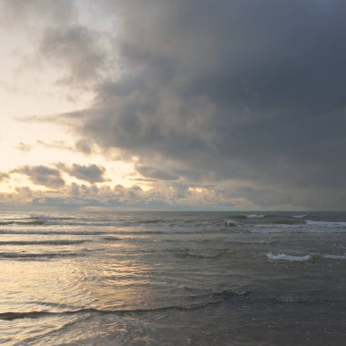 Baltic sea after the storm. Sunset. Picturesque panoramic scenery, seascape. Nature, environment, rough weather, climate change