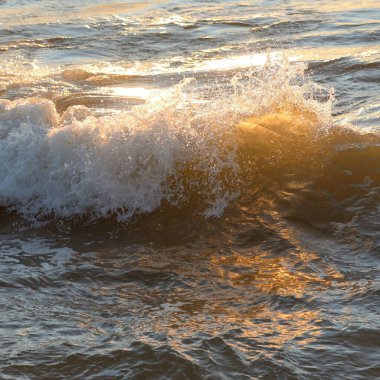 Deniz suyu yüzeyi dokusu. Yumuşak güneş ışığı. Panoramik görüntü, grafik kaynaklar. Doğa, çevre kavramları